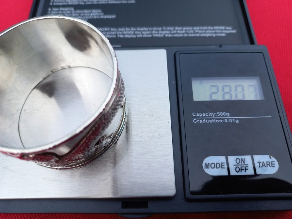 Solid silver Chinese dragon napkin ring with hallmarks