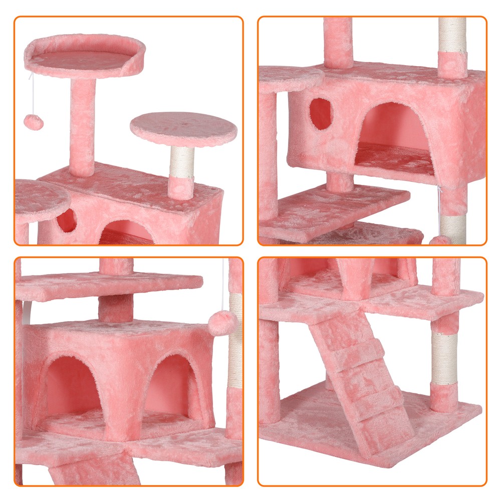 53" Cat Tree Activity Tower Pet with Scratching Posts Ladders Indoor Pink