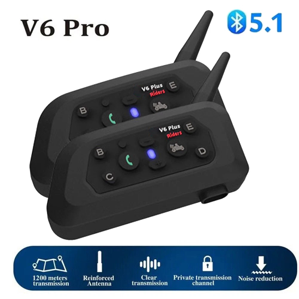 2PCS V6 Pro Motorcycle Helmet Bluetooth Headset 6 Riders Communication System