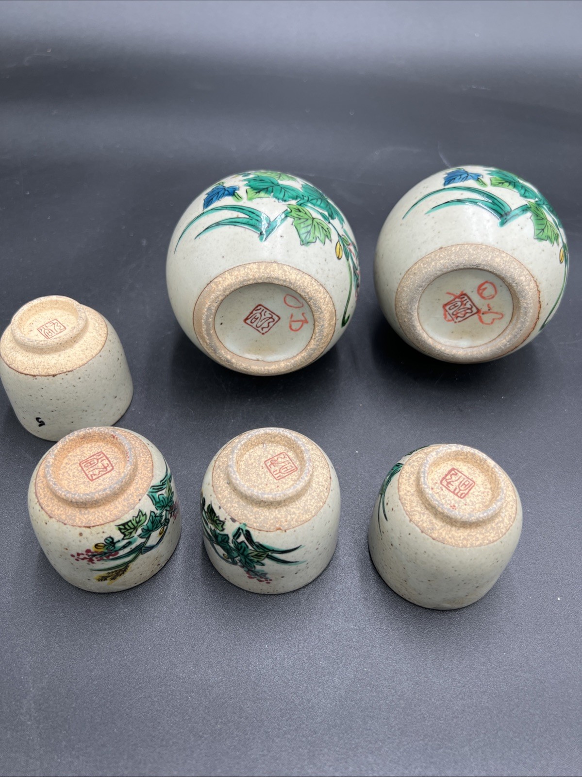 Hand Painted Ceramic Tokkuri Sake Set, Used, Free Shipping