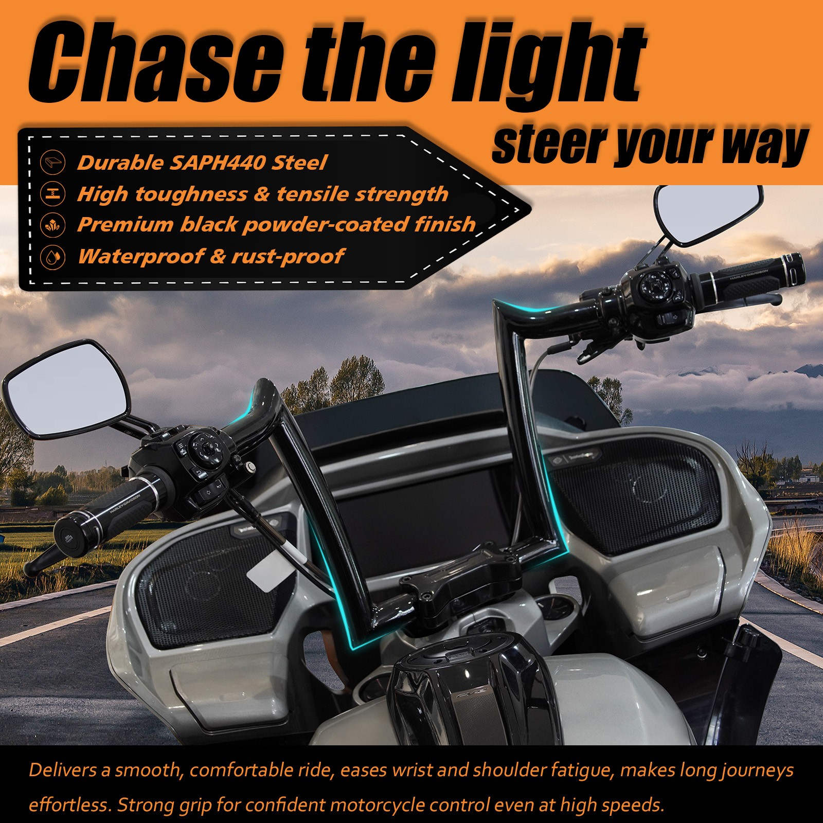 Handlebar for Harley Davids CVO Road Glide 2024+，Road Glide2025+ Black