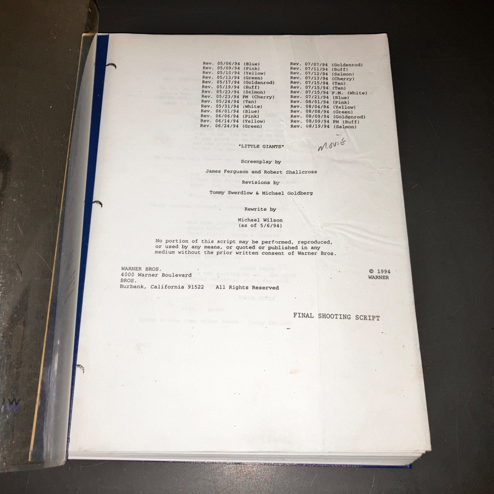 LITTLE GIANTS (1994) Final Shooting Draft / Wm. Morris Agency Script + COA