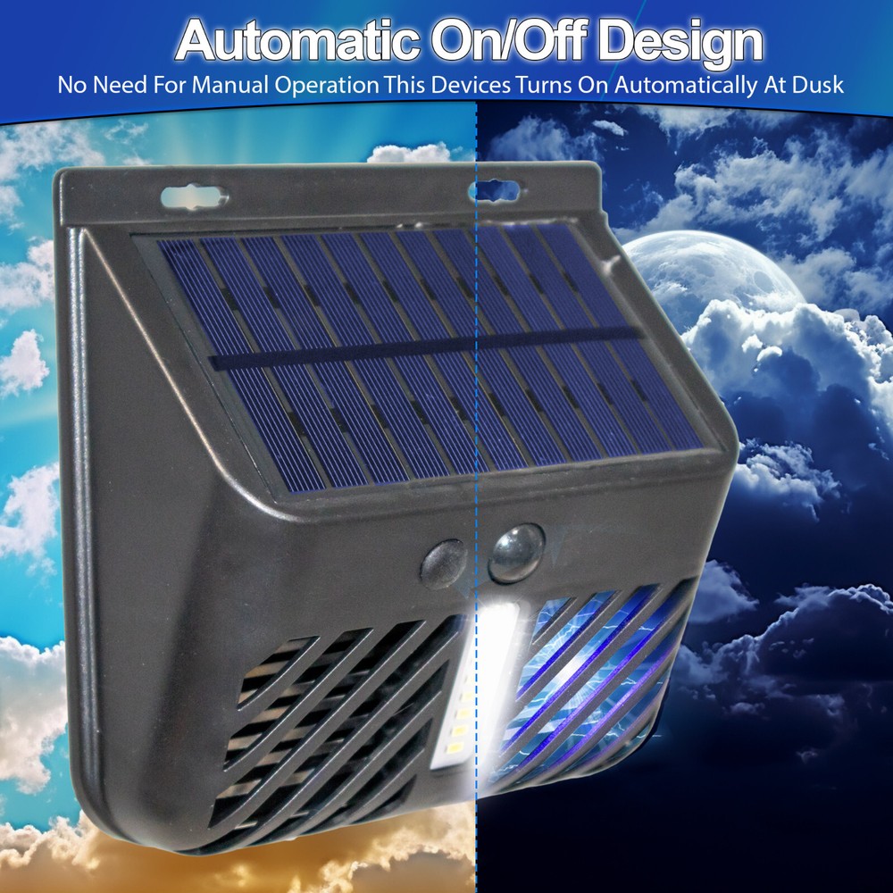 Solar Bug Zapper UV Mosquito Insect Killer w/ Motion Sensor LED Light Waterproof