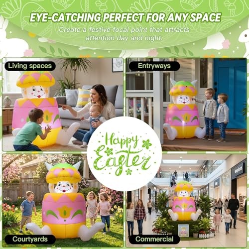 5.9FT Easter Inflatable Bunny with Pop-Up Action, Built-in Up-and-Down Bunny
