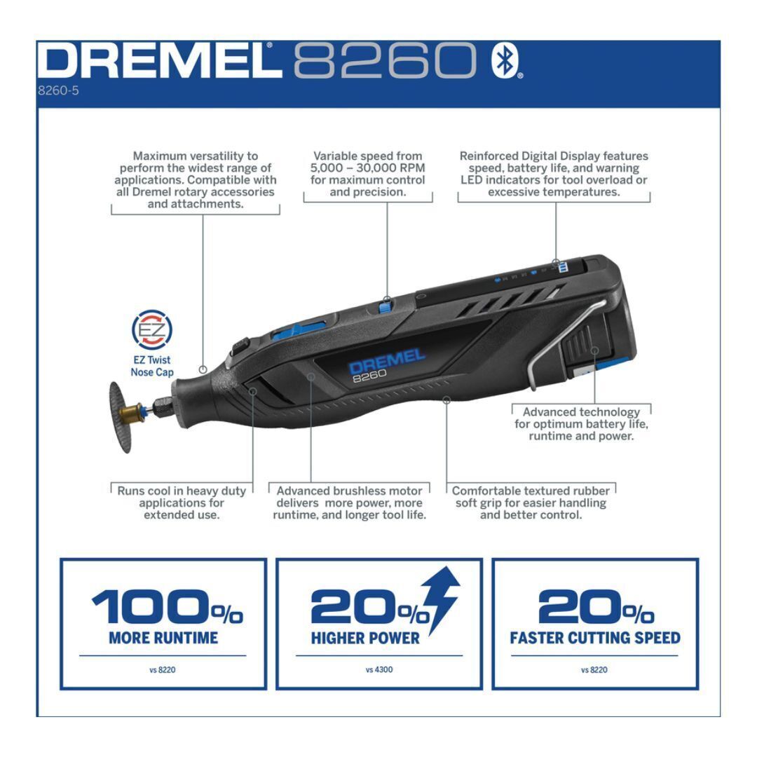 Dremel 8260 Black Smart Multi Tool with Brushless Motor and App Support