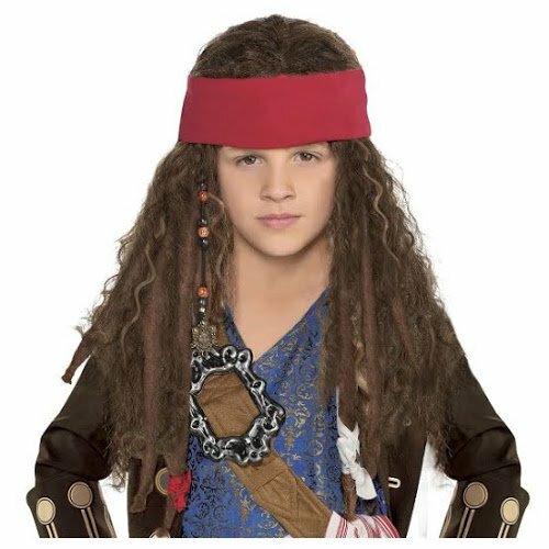 Pirate Wig Child Jack Sparrow Wig w/ Headband Disney Pirates Caribbean Buccaneer
