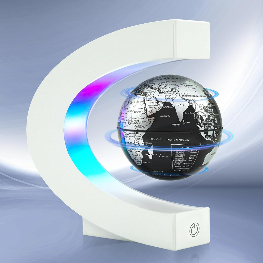 Magnetic Levitating Globe with LED Light, C Frame Floating World Globe Lamp, Coo