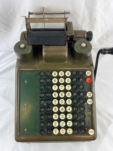 Burroughs '40s/'50s Olive Green Adding Machine UNTESTED