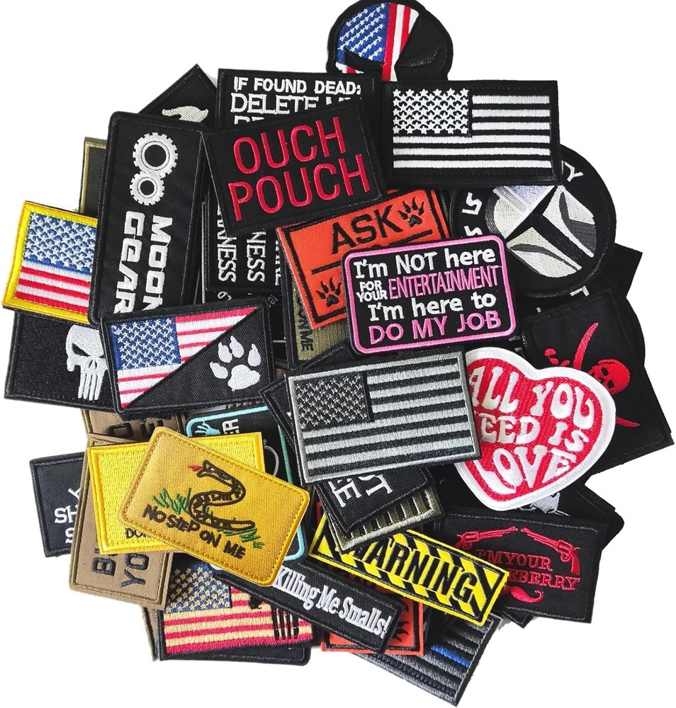 20 Pieces Random Tactical Morale Patch Bundle, Full Embroidery Loop and Hook ...