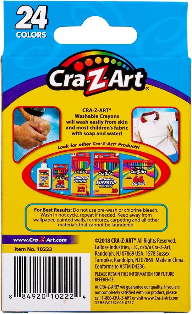 Durable 24 Count Washable Crayons - Smooth Application for Young Artists