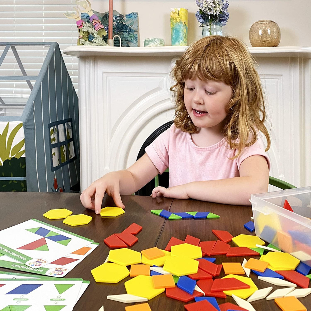 Kids First Math: Pattern Blocks Math Kit W/Activity Cards | 250 Colorful Plastic