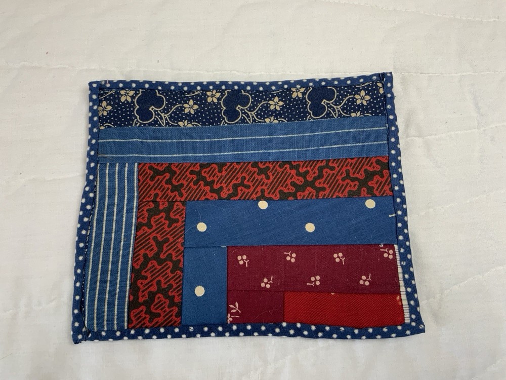 Antique Patchwork Quilt Table Topper, Rectangle, Log Cabin, Early Calico Prints
