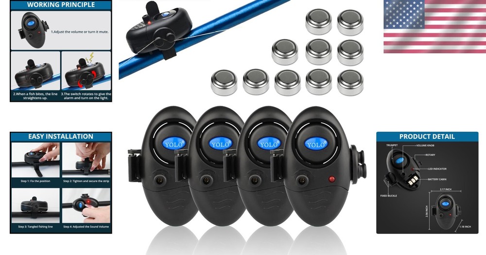 High-Performance Fishing Bite Alarm - 100m Range, Adjustable Volume & LED Light
