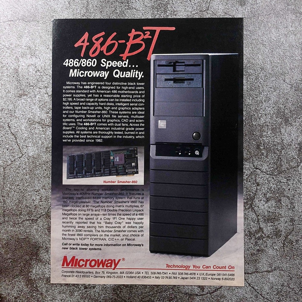 1992 Microway 486 B2T Tower PRINT AD Retro Computers PC