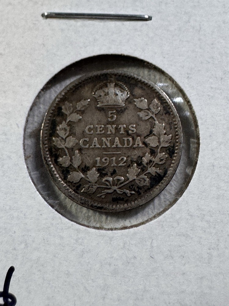 1912 Canada 5 Cents Silver Coin Cleaned