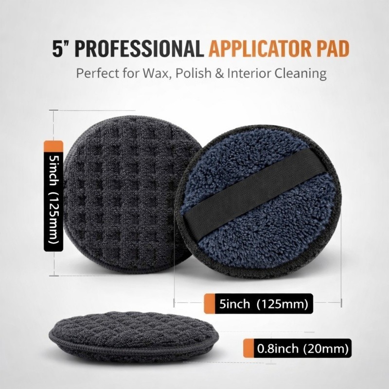 6 Pcs 5" Microfiber Car Wax Applicator Pad w/ Elastic Strap Polish Sponge