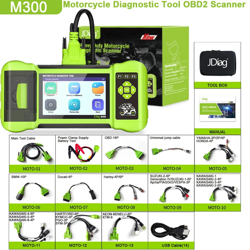 JDiag M300 Full Version Motorcycle Diagnosis Moto Fault Code Reader OBD2 Scanner