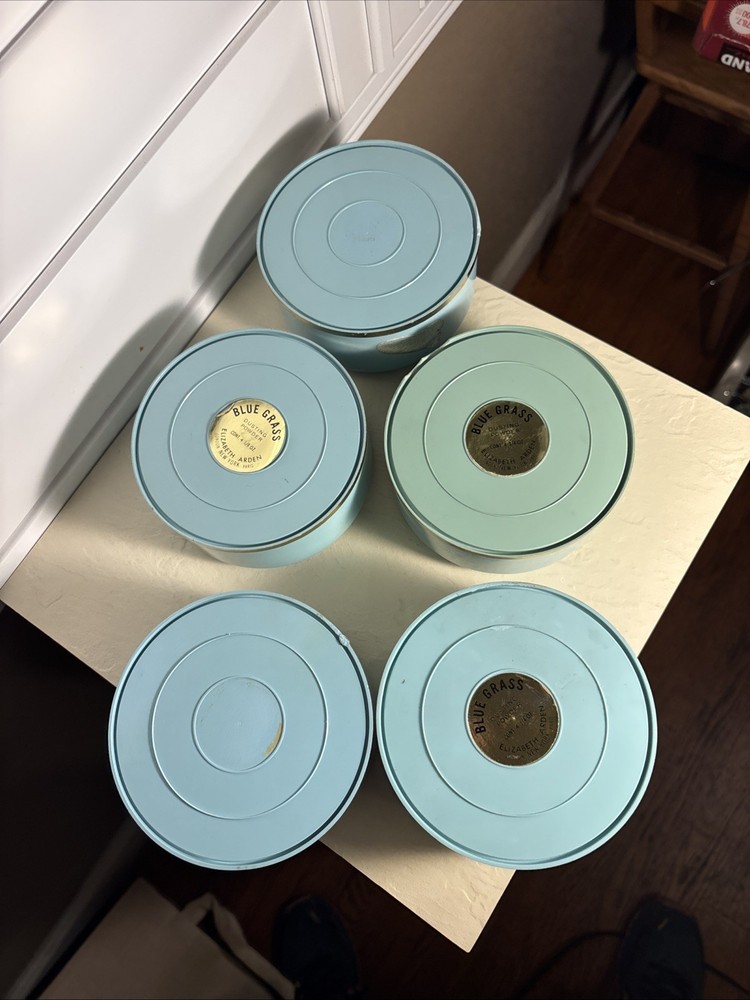 5 Five Elizabeth Arden Blue Grass Dusting Powder Empty Container 1934 Plastic