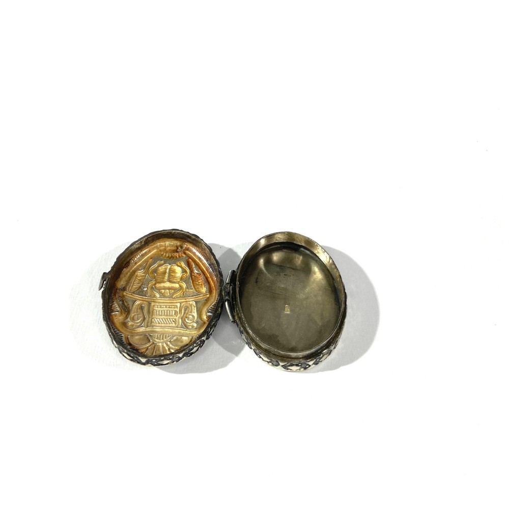 Vintage Heavy Solid Silver Egyptian Pill Box , Hallmarked
