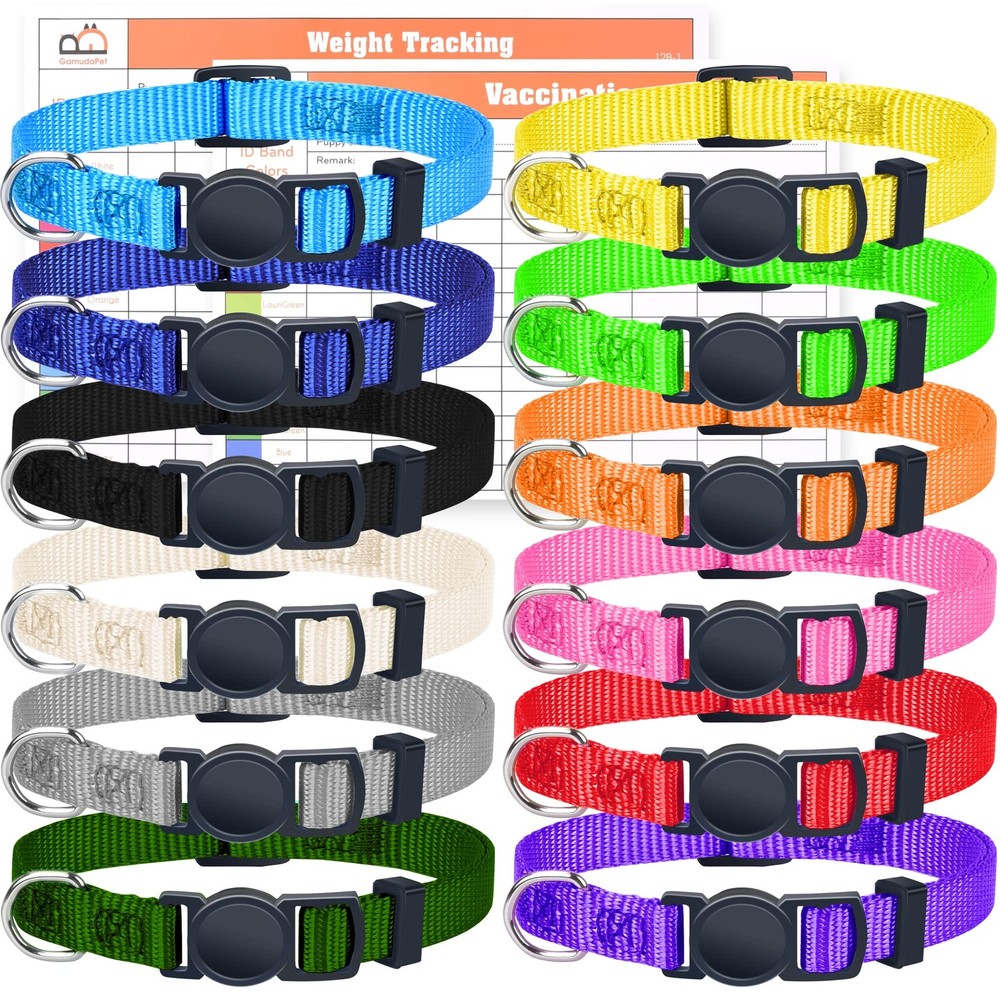GAMUDA Puppy ID Collars - Super Soft Nylon Whelping Set - S, Assorted Colors