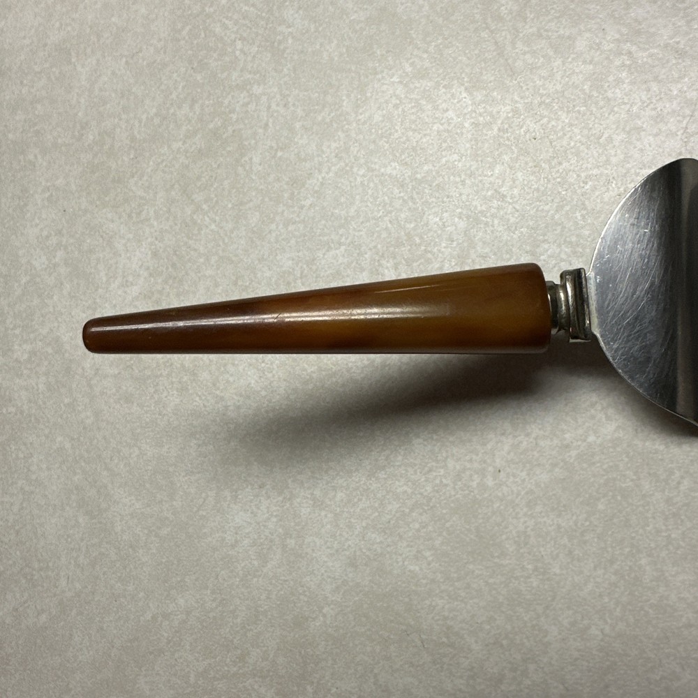 VINTAGE TORTOISE SHELL BAKELITE HANDLE PIE & CAKE SLICER & SERVER 10.75" long