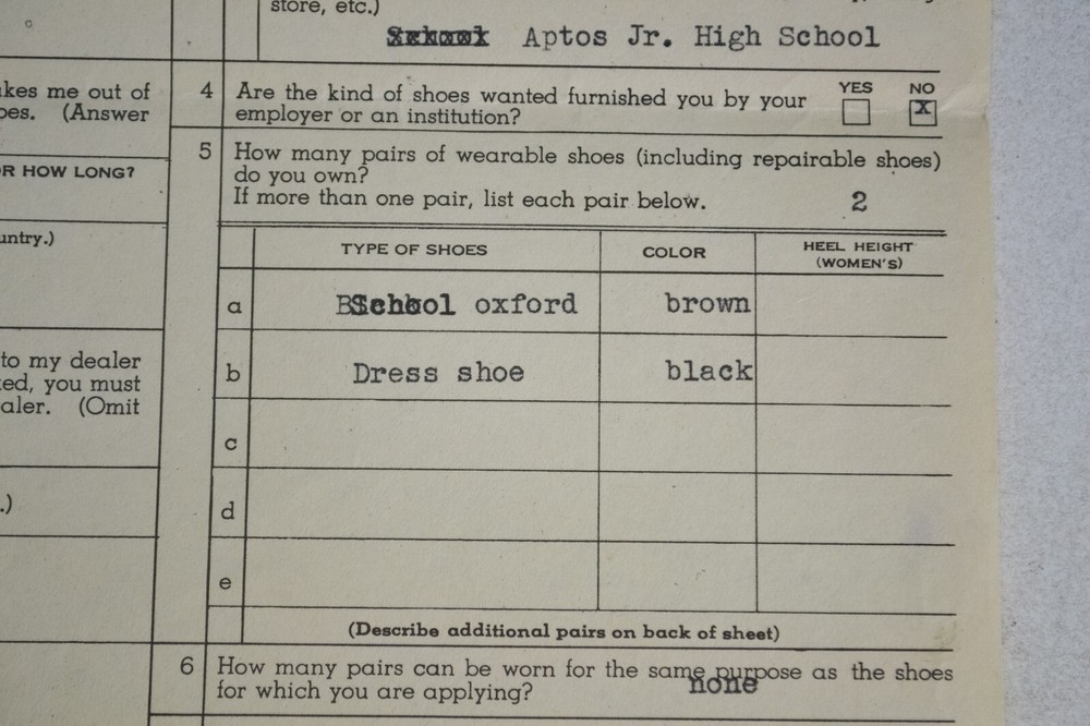 WWII Ephemera, 1944 Application for Special Shoe Stamp, Shoe Ration Application