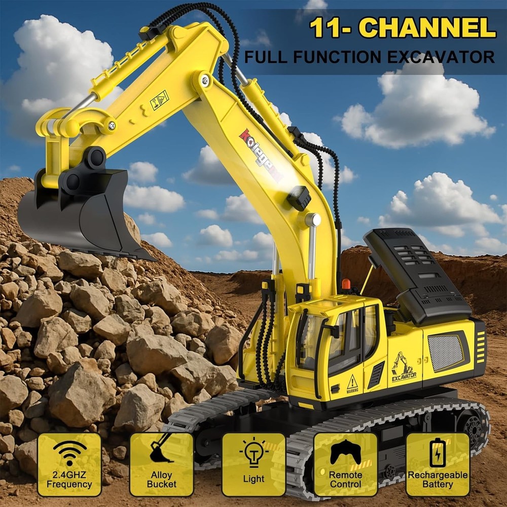 Full Function RC Excavator 16" - 11 Channel, Rechargeable Battery Power