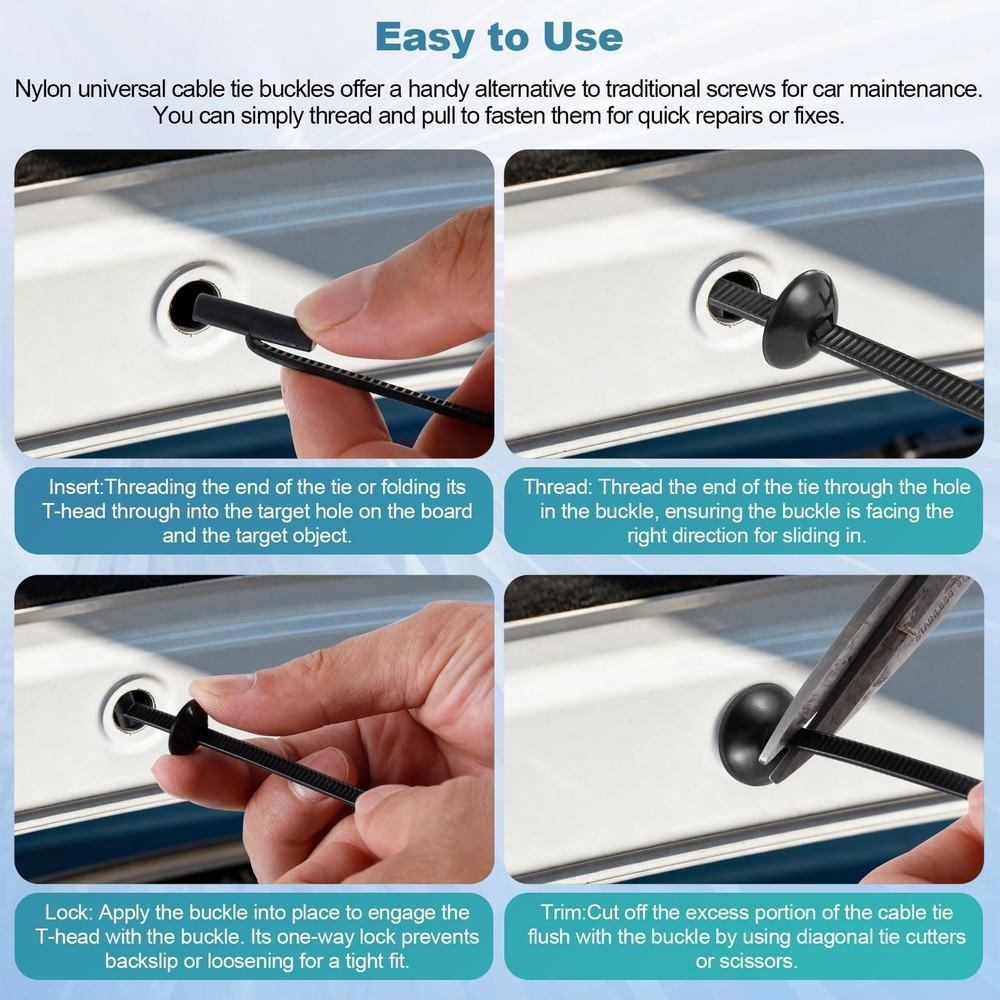 2nd Generation Nylon Universal Cable Ties Black - 100pcs