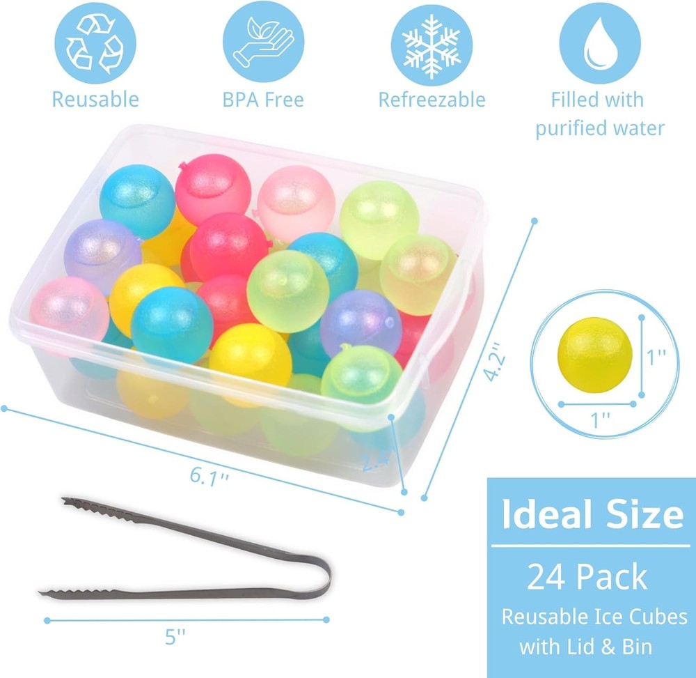 Reusable Ice Cube with Lid and Round - 24 Pack, Multicolor - 24 Pack