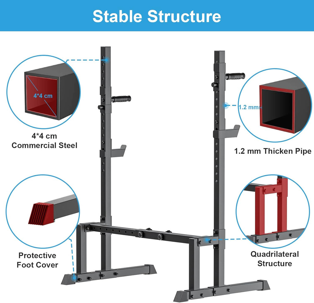 Uboway Barbell Rack Squat Stand Adjustable Bench Press Rack 550LBS Max Load Mult