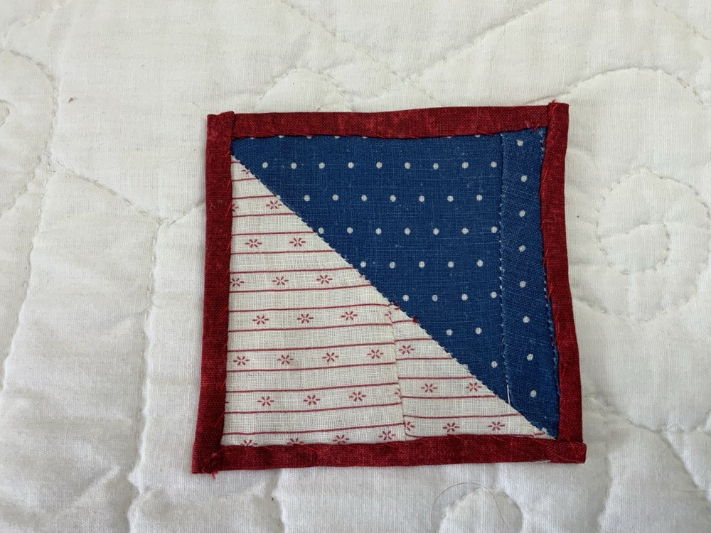 Vintage Antique Patchwork Quilt Table Topper, Mini, Triangles, Blue, White