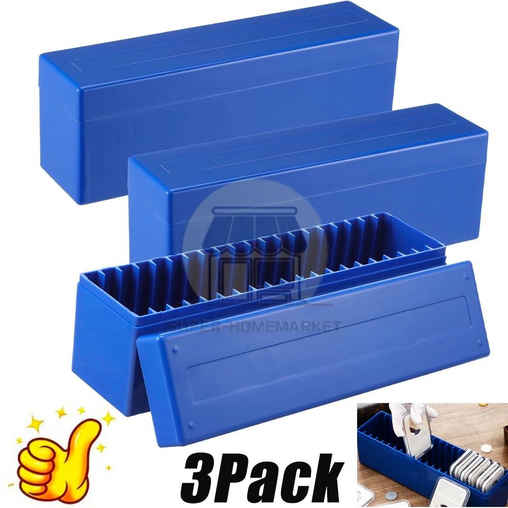 3 Pack Coin Slab Storage Box, 20 Slotted Case Plastic for Graded Coin Storage US