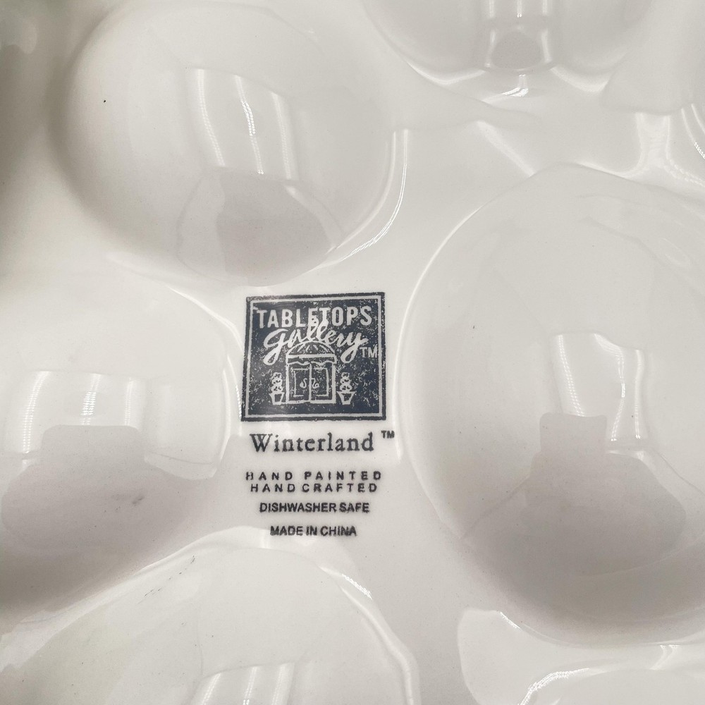 Tabletops Gallery Snowman Deviled Egg Platter Large Ceramic Christmas Multicolor