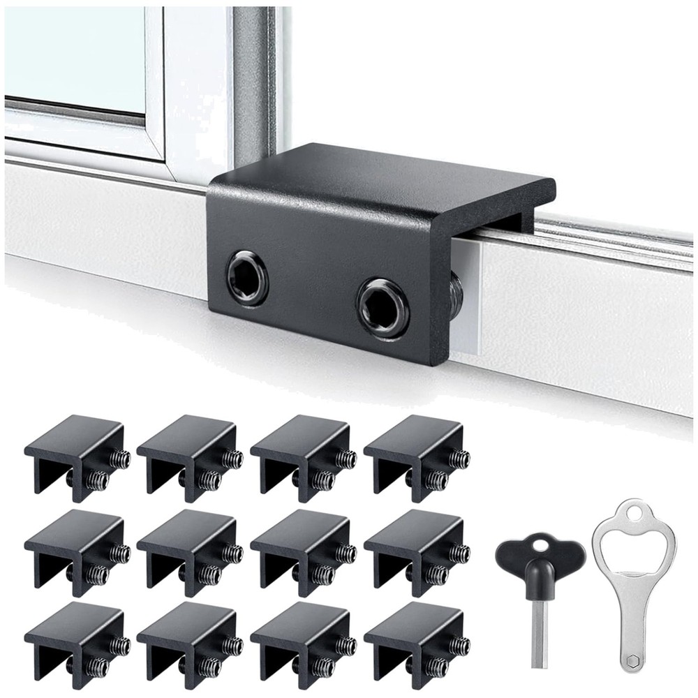 Adjustable Security Window Locks, 12 Pack - Black
