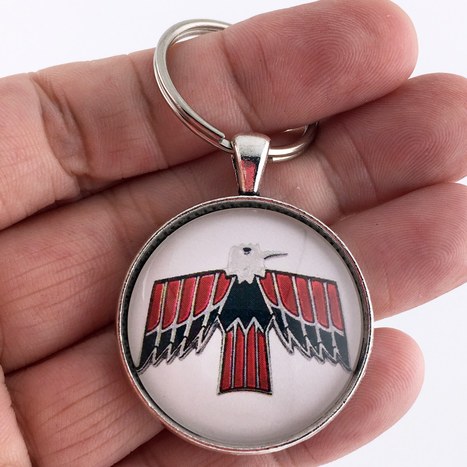 Vintage 1960's Pontiac Firebird Emblem Silver Red black 1.2" Diameter Keychain