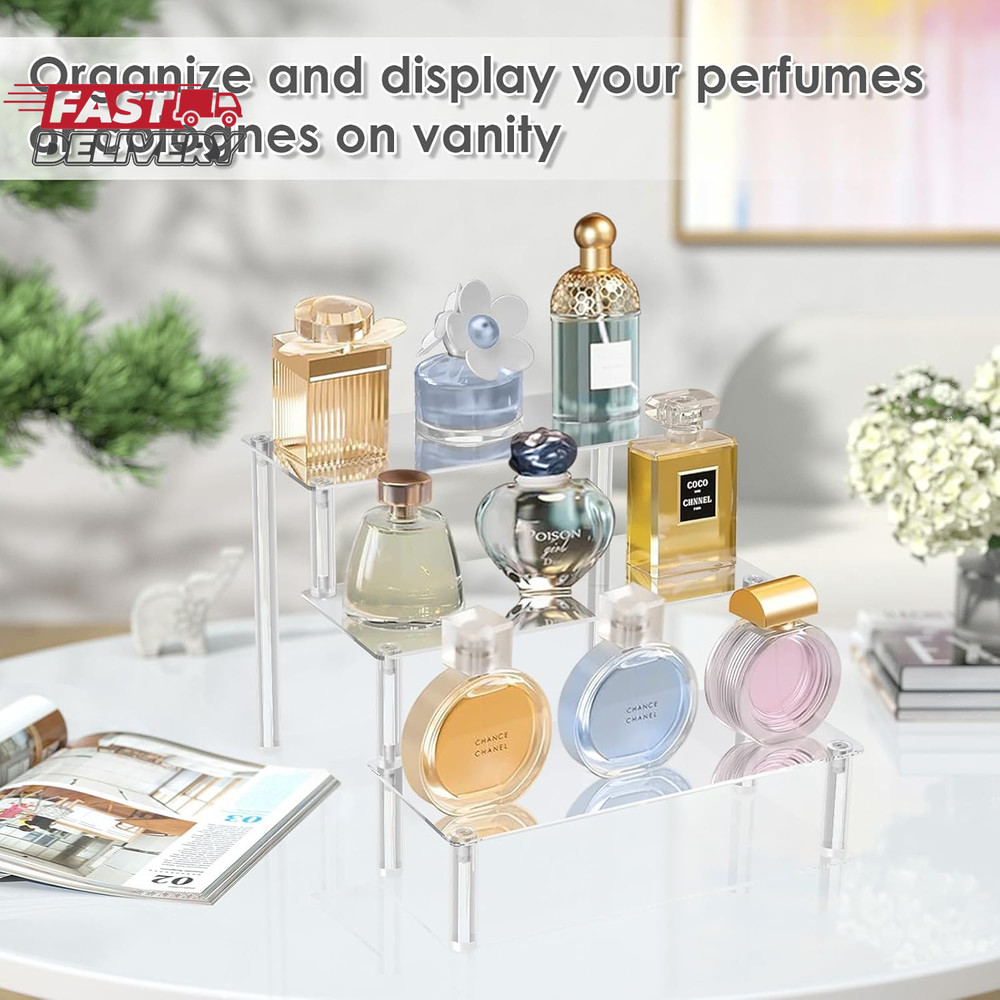 Acrylic Display Risers,Clear Display Risers Stand Small Mini Shelf 3 Tiered Cupc