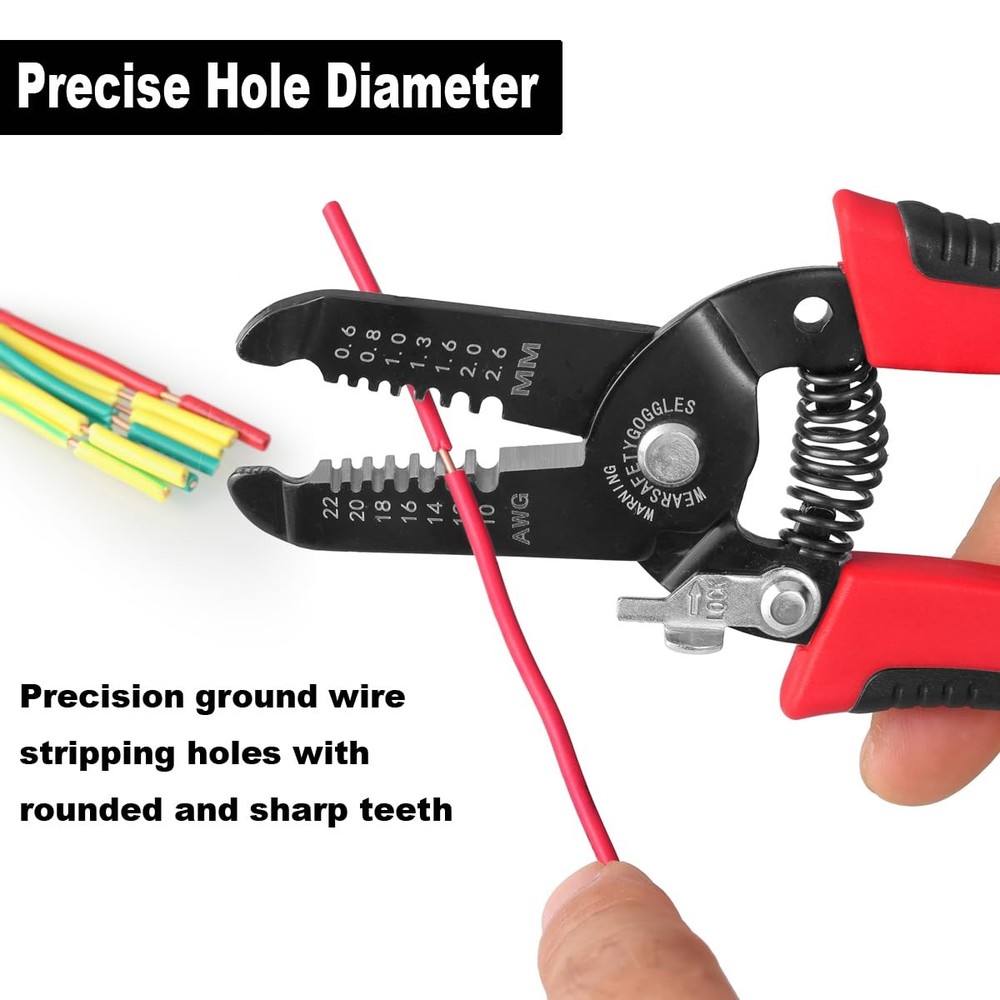 10-22 AWG Wire Stripper Cutter, Multifunctional Multi-Size Stripping Red