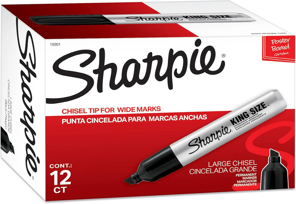 King Size Permanent Markers, Chisel Tip, 12 Count