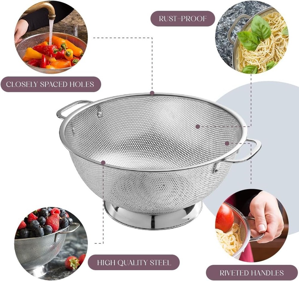 Stable Base Stainless Steel Colander for Kitchen