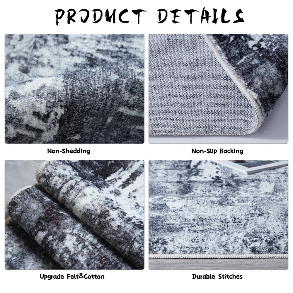 Rugcomf 3x5 Washable Boho Soft Area Rug - Abstract Pattern, Non-Slip, Non-She...