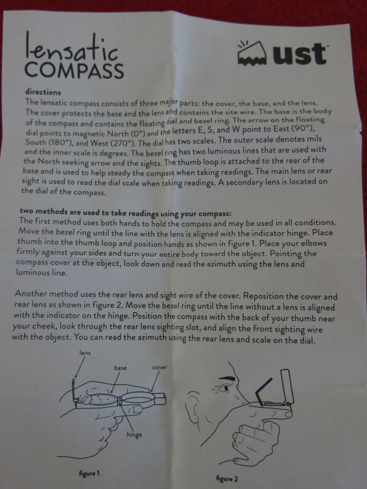 UST Lensatic Folding Compass Easy-to-Read Compact Luminous Shock-Resistant Case