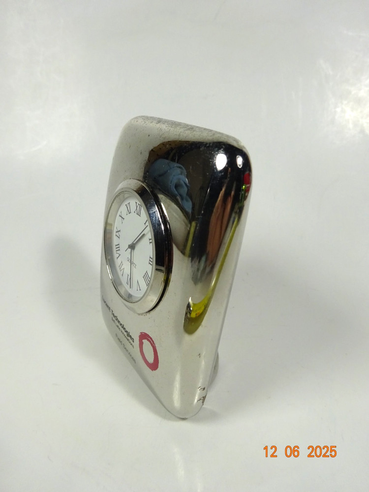 Lucent Technoly 3" Solid Heavy Silver Plated Quartz Desk Clock (Works )