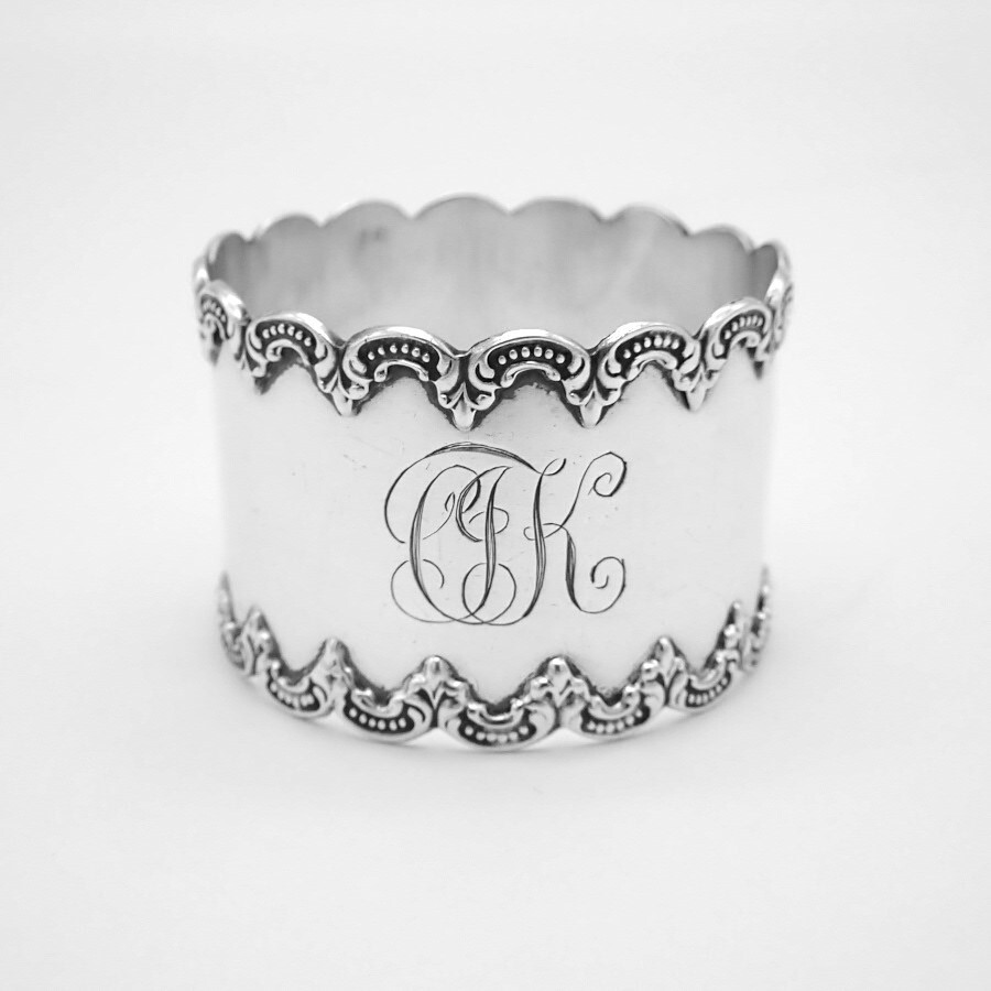 Scroll Border Napkin Ring Sterling Silver Mono CJK