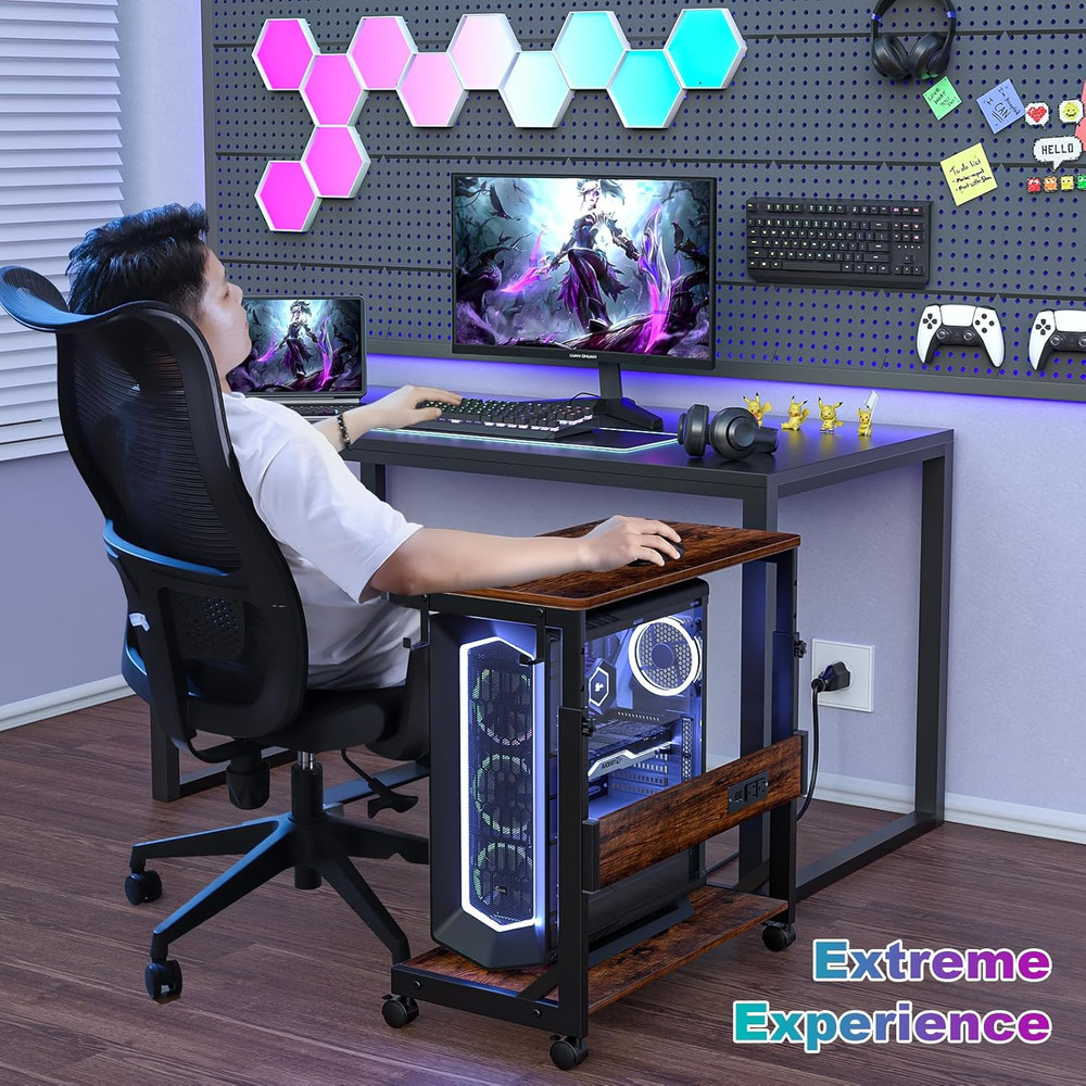 Height Adjustable Computer Tower Stand with Charge Station and USB Charging P...