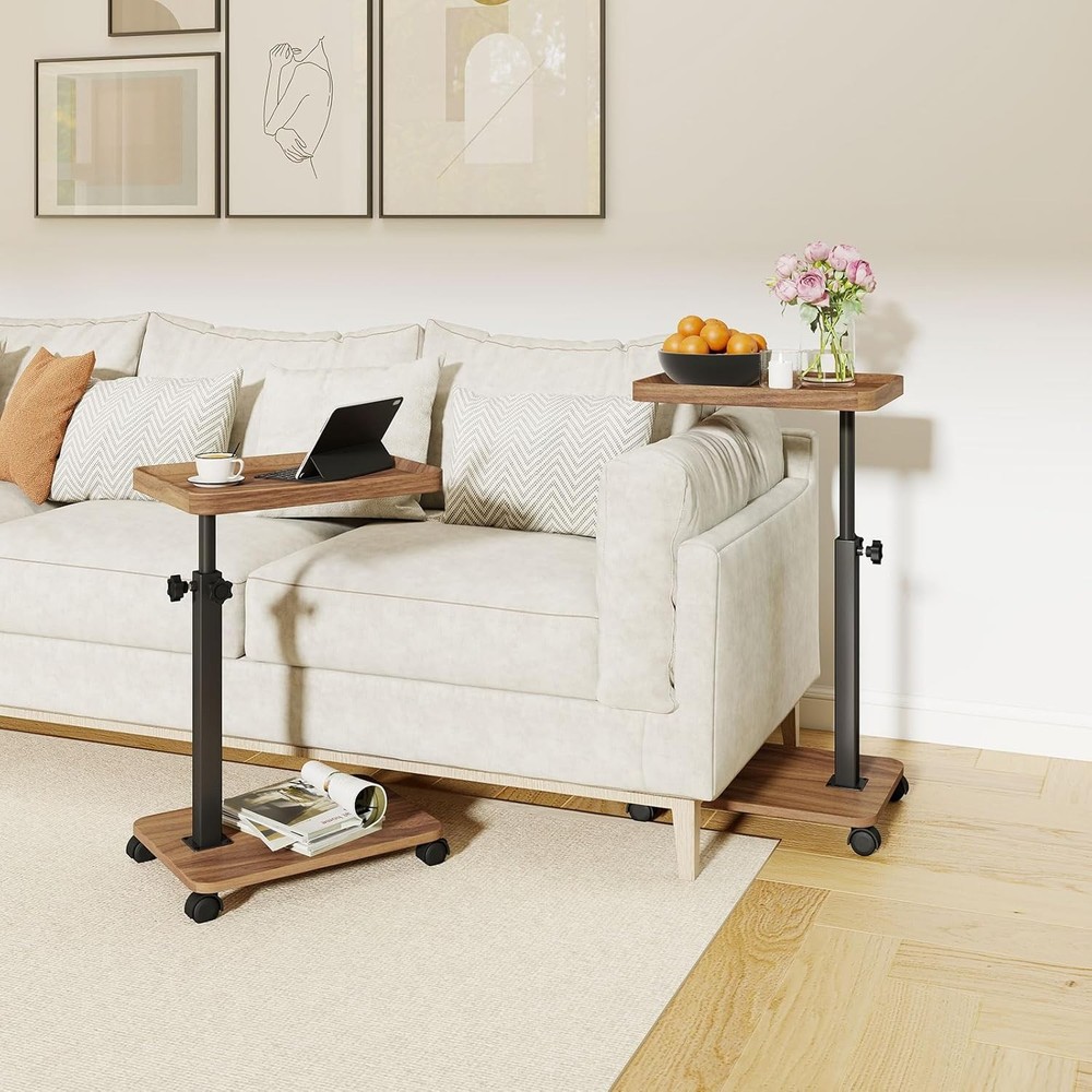 End Table TV Tray Table Adjustable Height Small Spaces 360°Swivel Side Table