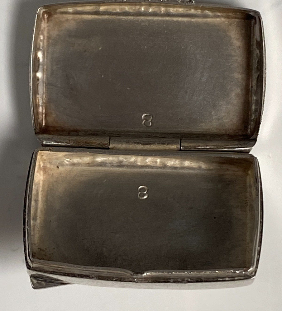 Antique c1910 Solid Silver 935 Engine Turned Pill Box Scrolling Foliage Border