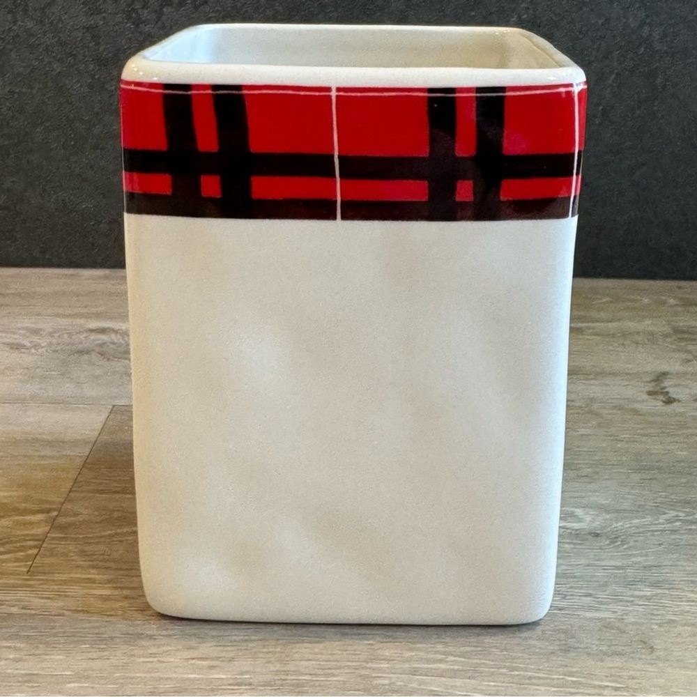 Rae Dunn WRITE Red Plaid Pencil Cup Office Organizer