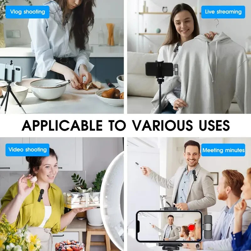 2 Pack Type C Mini Wireless Lavalier Microphone for iPhone 15 and Android Black