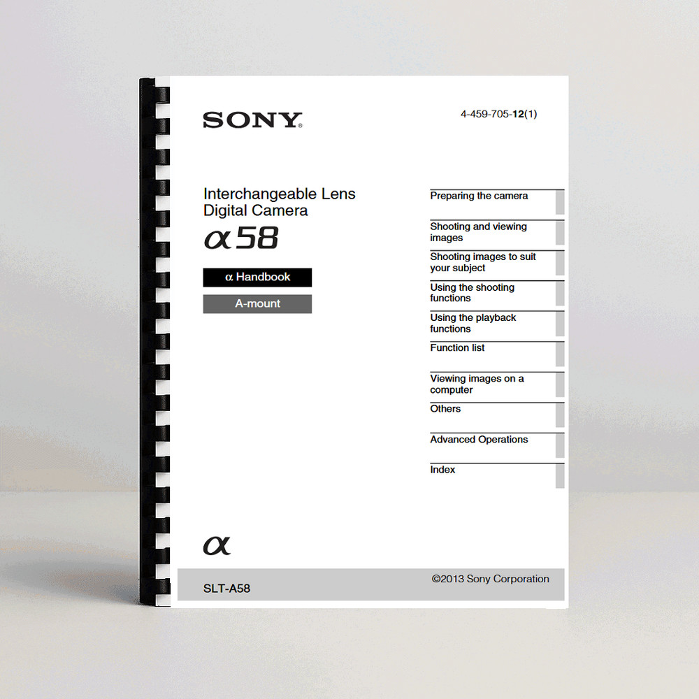 Sony SLT A58 A58K α58 Camera manual