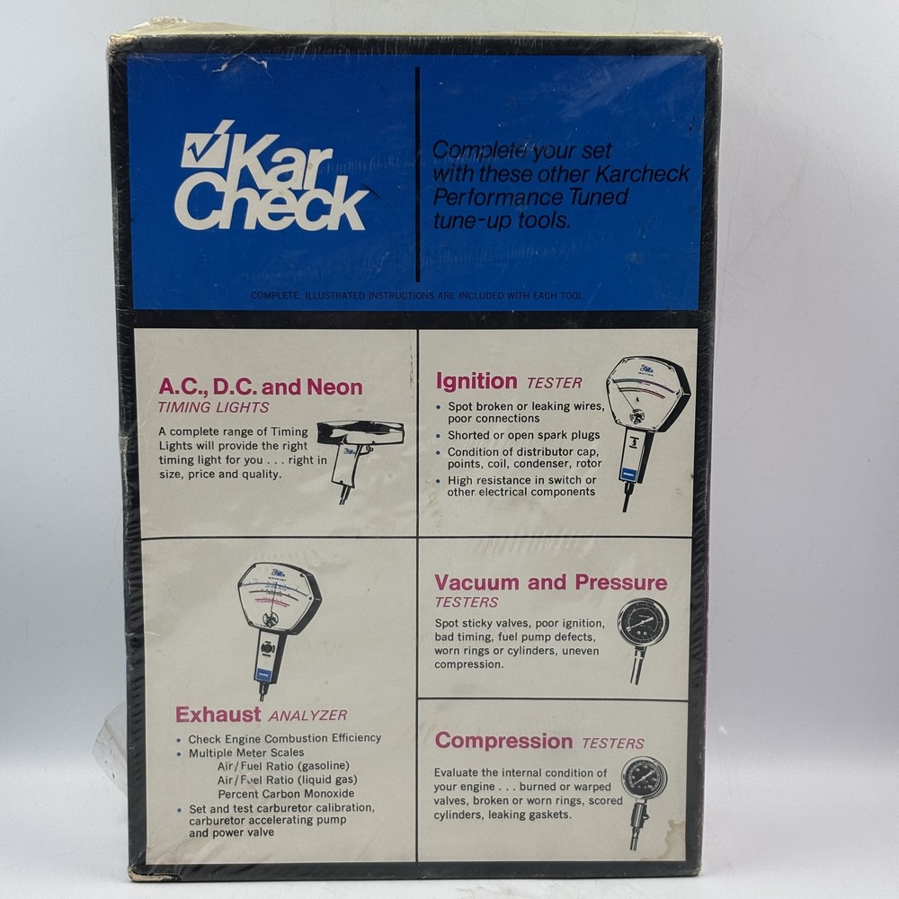 Vtg Kar Check Mini Engine Analyzer Model 2095 Tachometer Dwell Meter Volts NIB